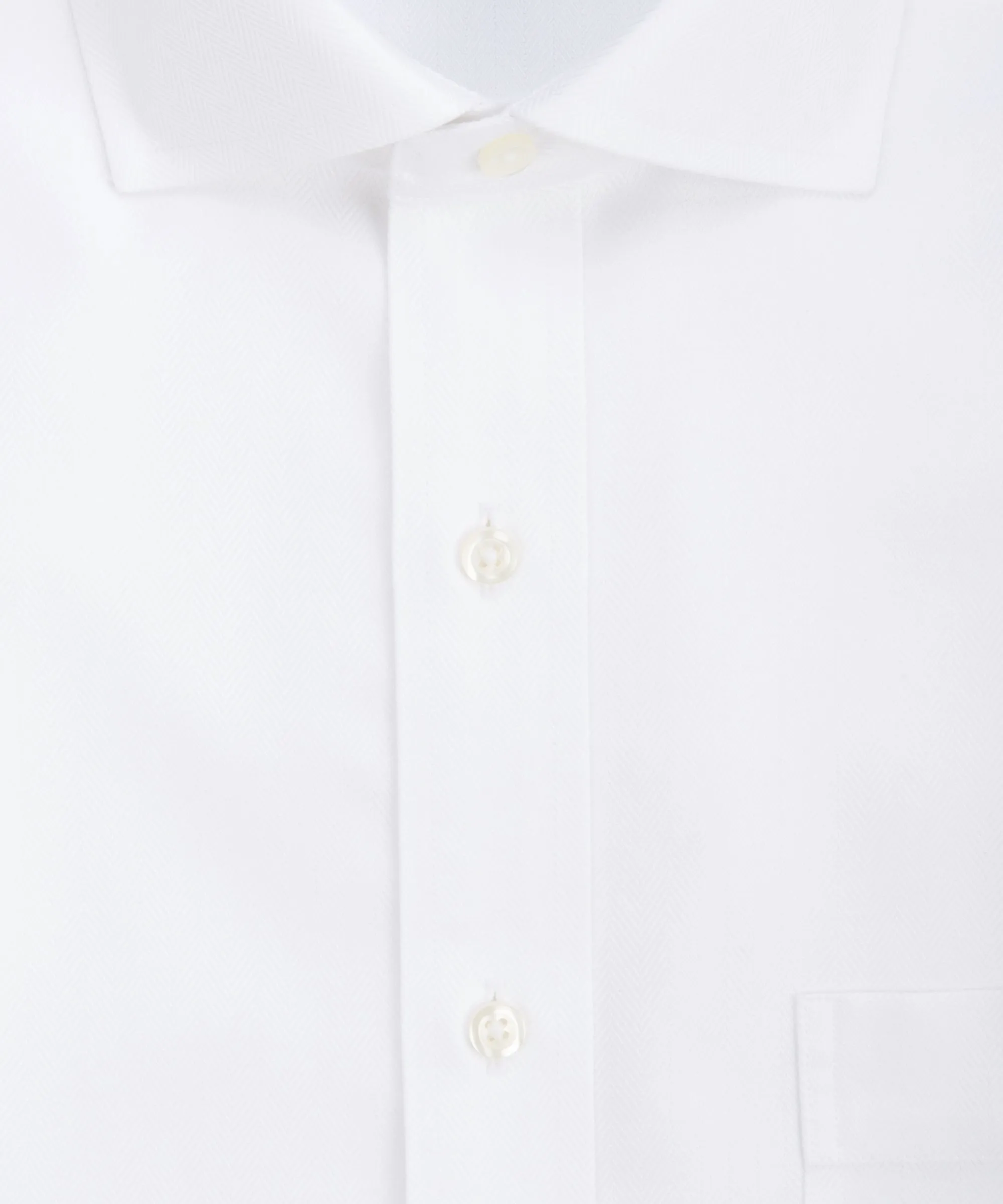 Slim Fit White Herringbone English Spread Collar Supima® Cotton Non-Iron Dress Shirt