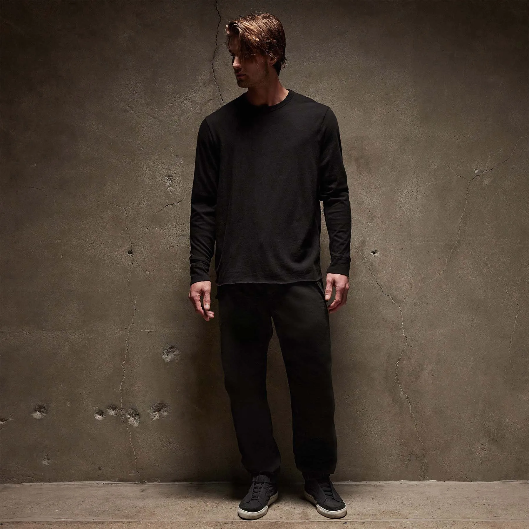 Slub Jersey Long Sleeve Crew - Black