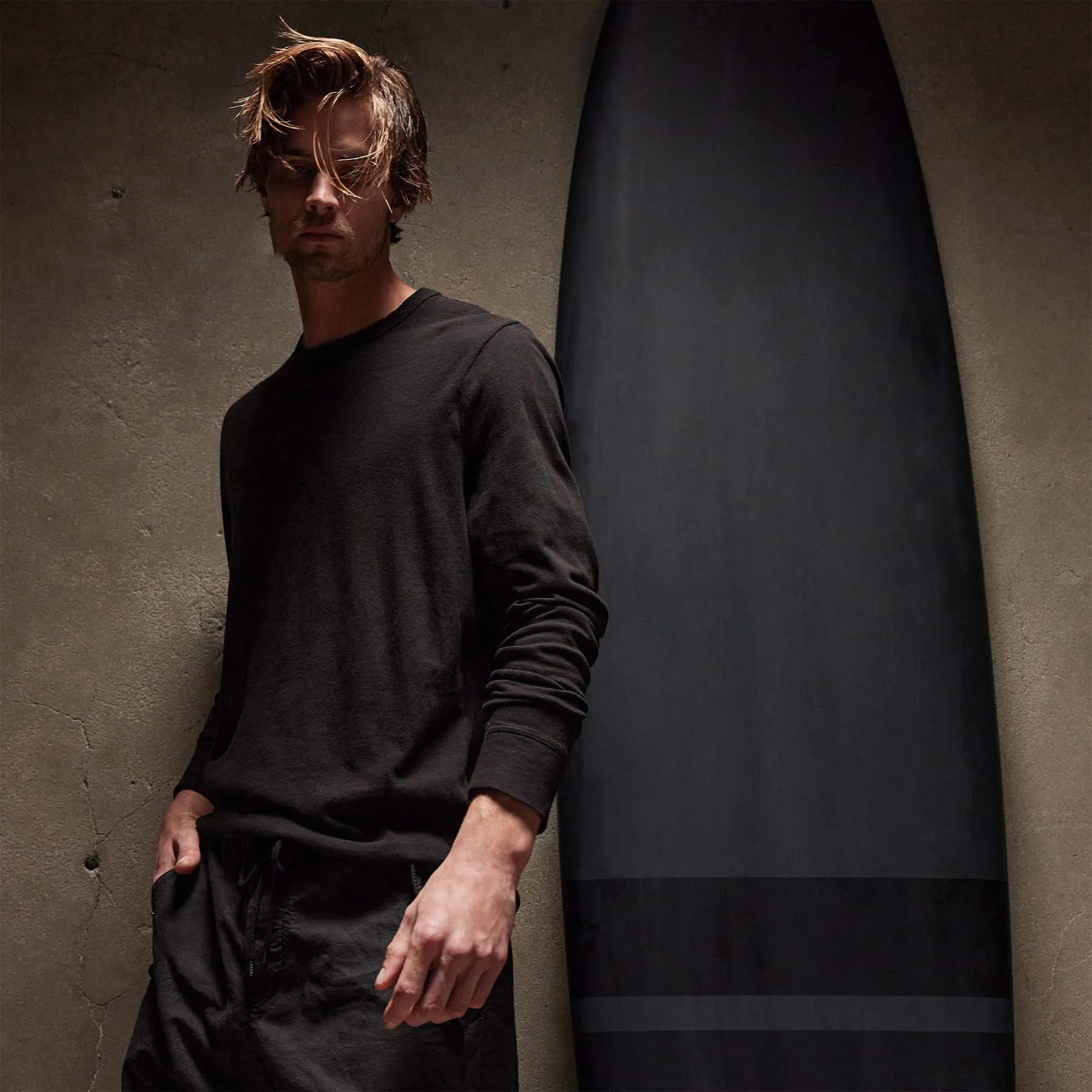 Slub Jersey Long Sleeve Crew - Black