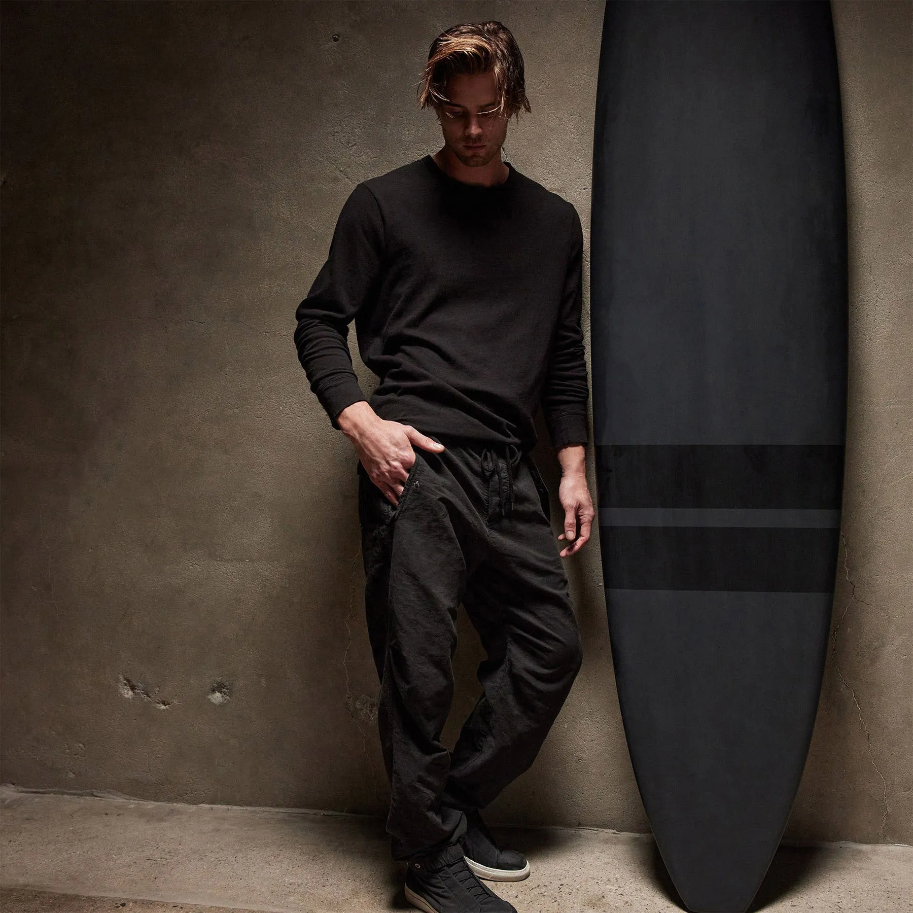 Slub Jersey Long Sleeve Crew - Black