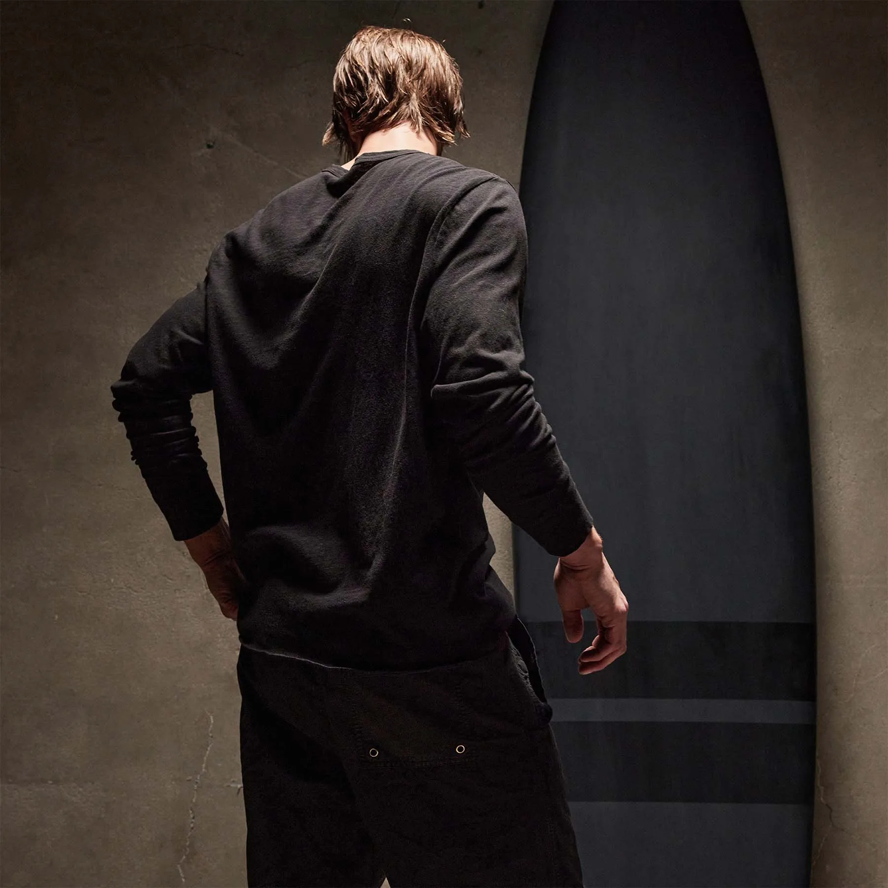 Slub Jersey Long Sleeve Crew - Black