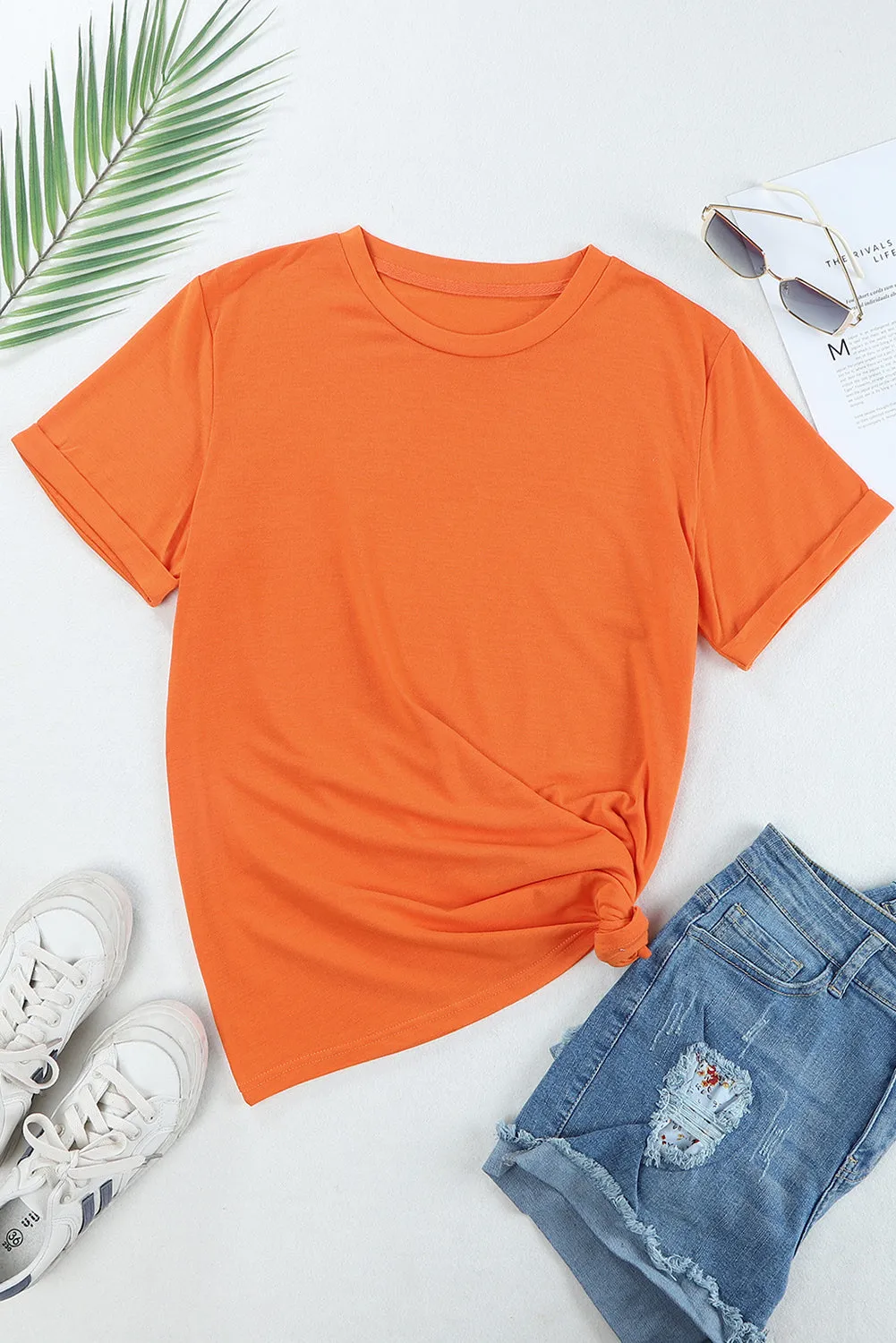Solid Color Crew Neck Tee