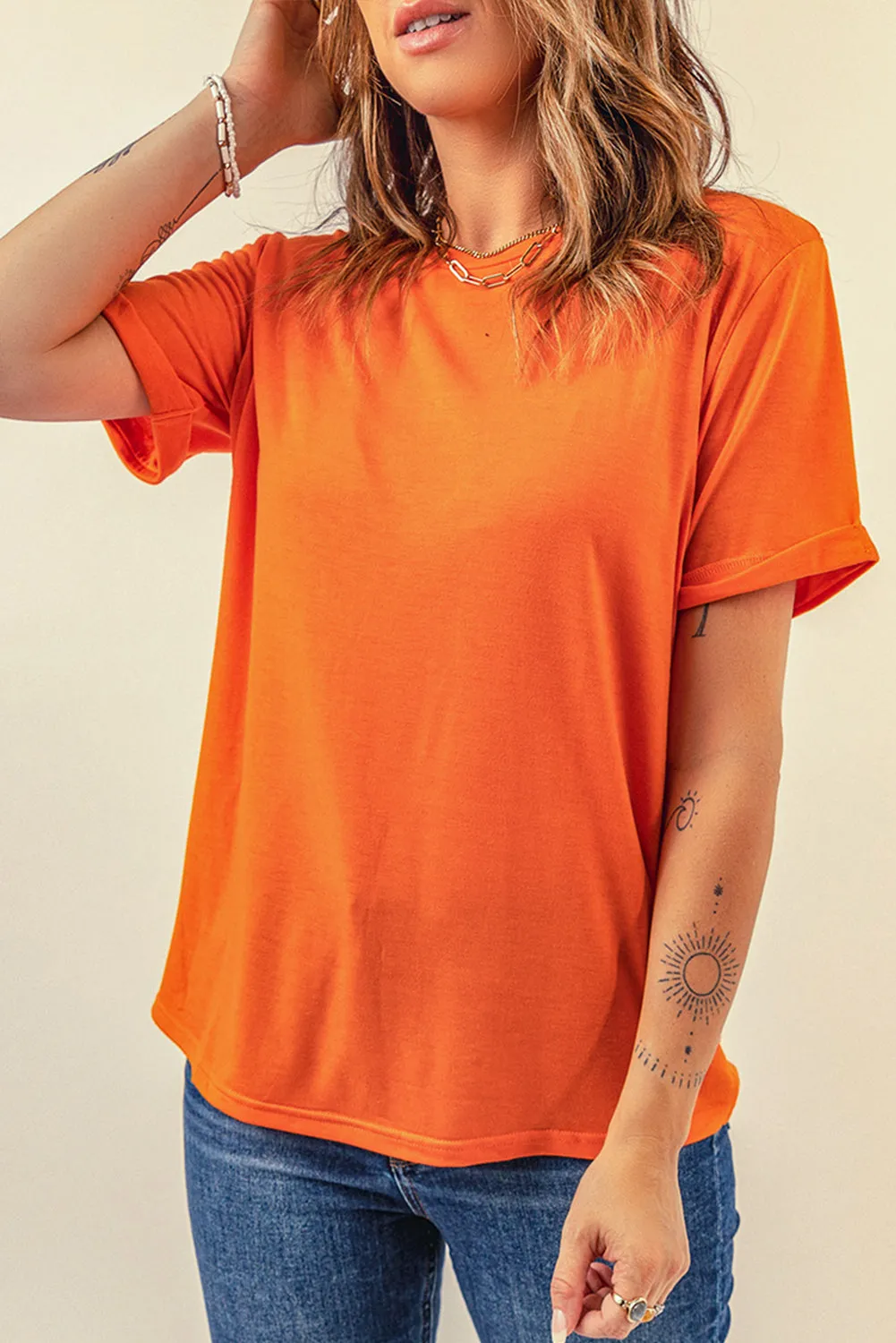 Solid Color Crew Neck Tee