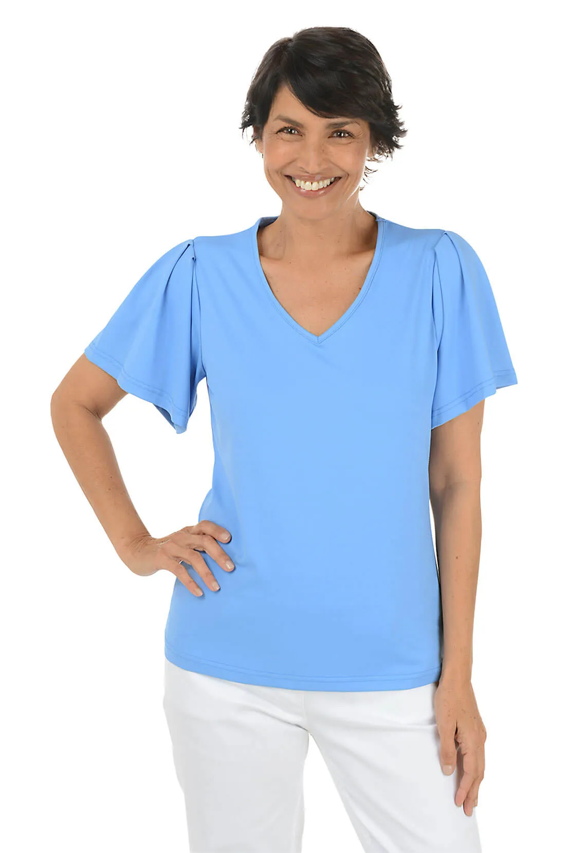 Solid UPF50  Flutter Sleeve Top