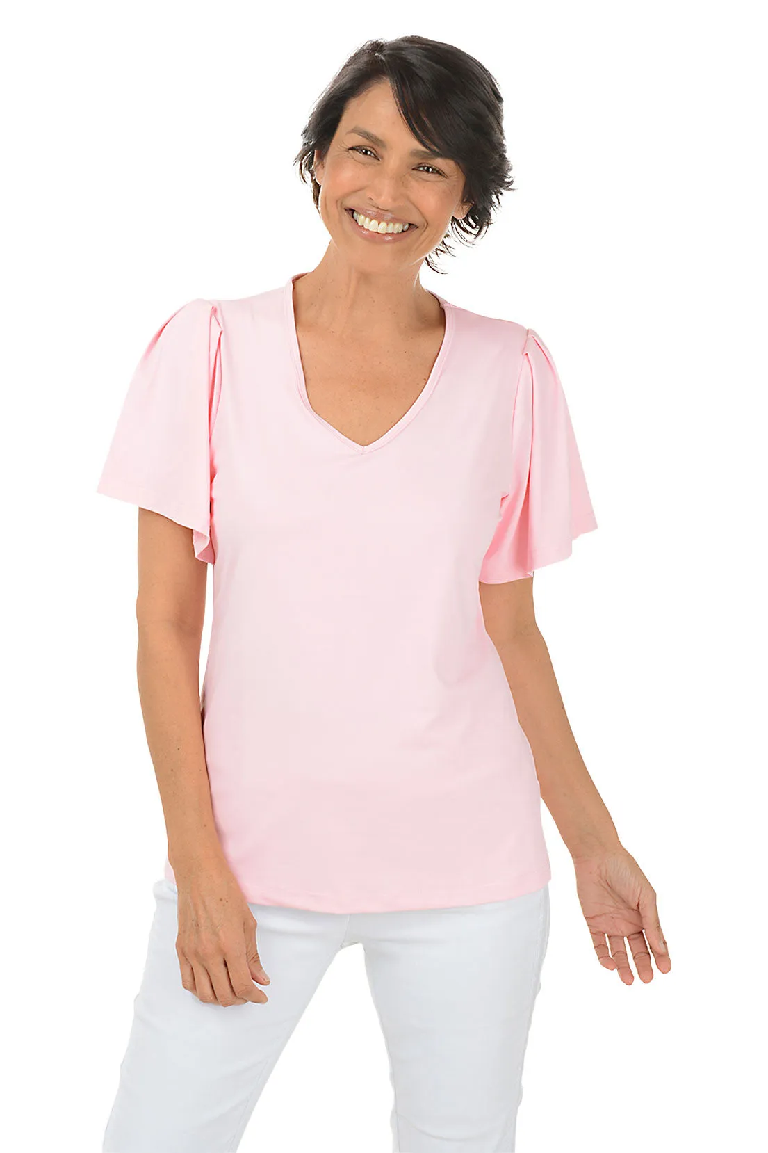 Solid UPF50  Flutter Sleeve Top