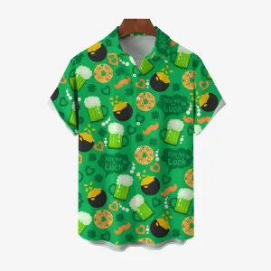 St. Patrick's Day Shamrock Beer Print Short Sleeve Shirt 2411013427
