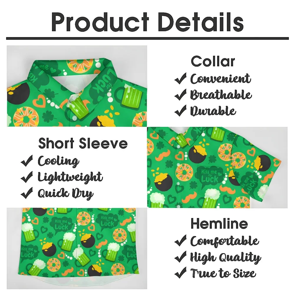 St. Patrick's Day Shamrock Beer Print Short Sleeve Shirt 2411013427