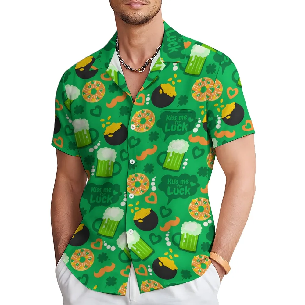 St. Patrick's Day Shamrock Beer Print Short Sleeve Shirt 2411013427