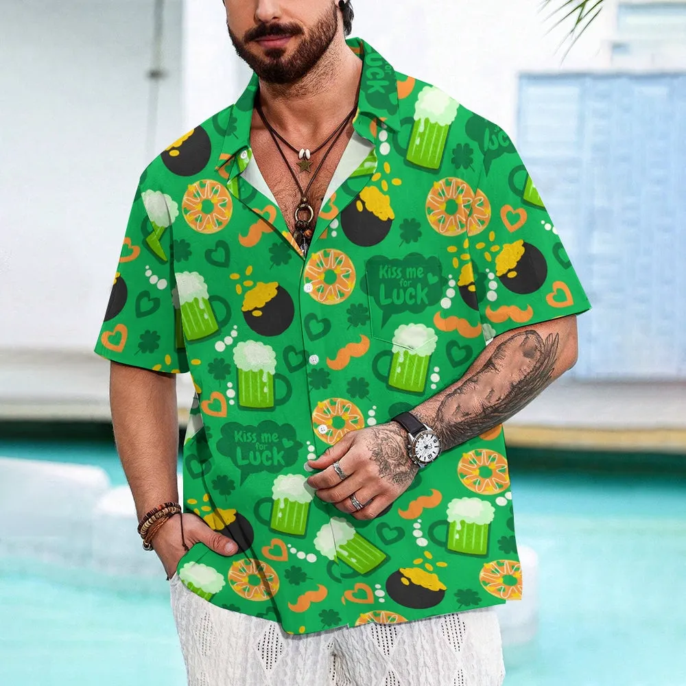 St. Patrick's Day Shamrock Beer Print Short Sleeve Shirt 2411013427