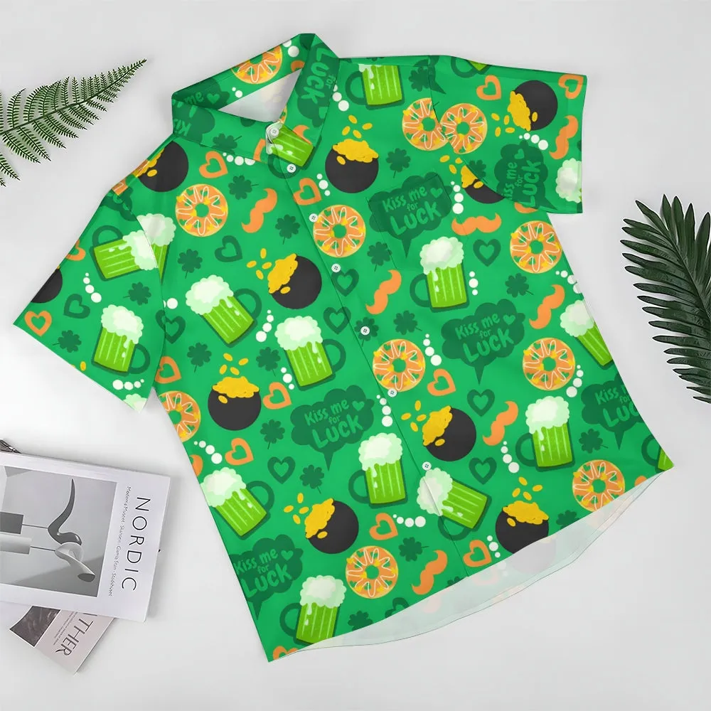St. Patrick's Day Shamrock Beer Print Short Sleeve Shirt 2411013427