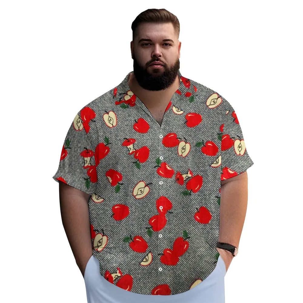 Striped Apple Print Casual Oversized Short Sleeve Shirt 2407003477