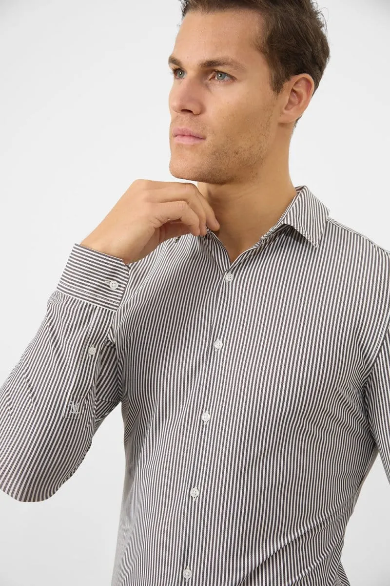 Striped Stretch Formal Shirt in Grey