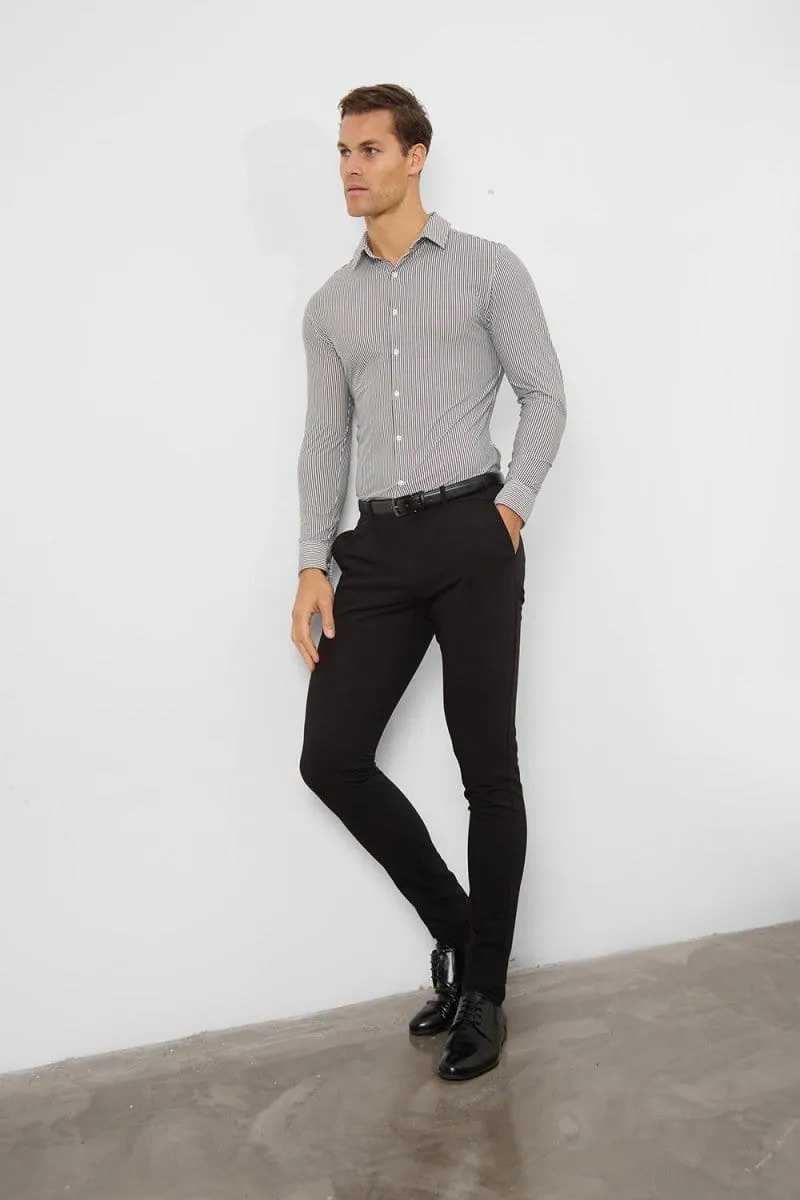 Striped Stretch Formal Shirt in Grey