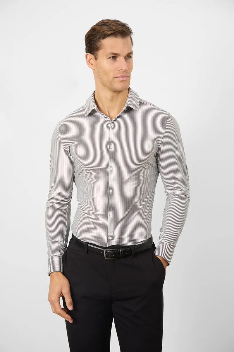 Striped Stretch Formal Shirt in Grey