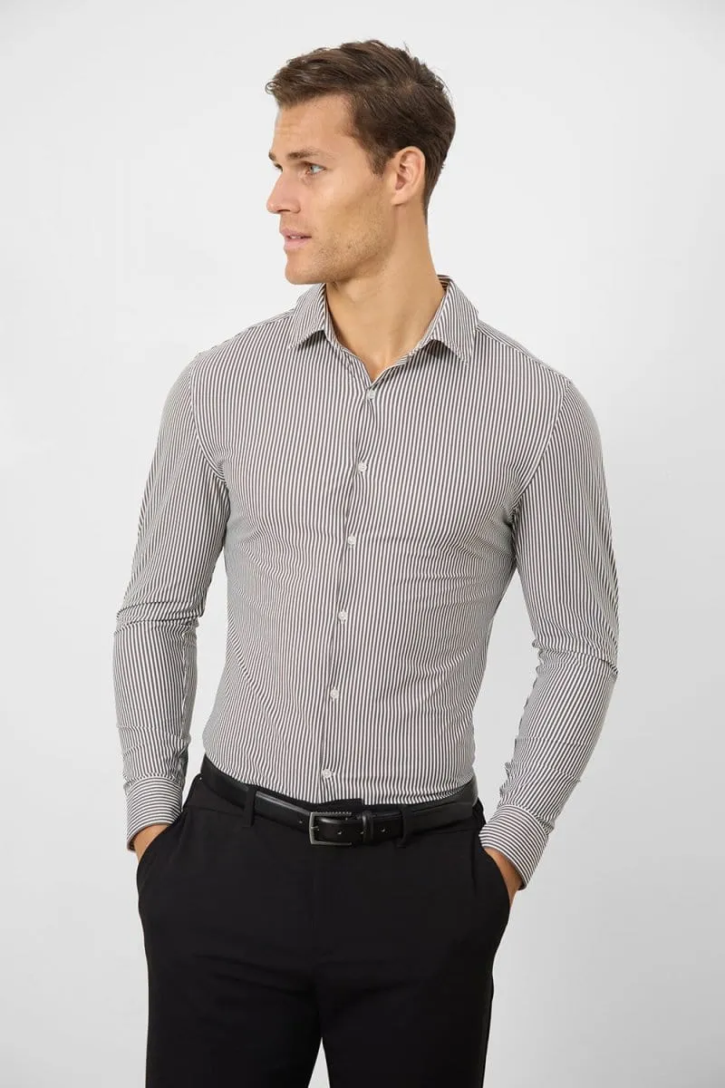 Striped Stretch Formal Shirt in Grey