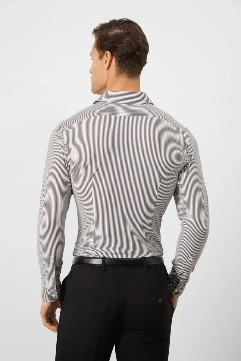 Striped Stretch Formal Shirt in Grey