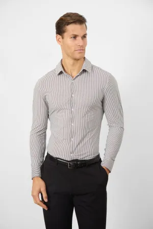 Striped Stretch Formal Shirt in Grey