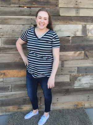 Striped V Neck Tee