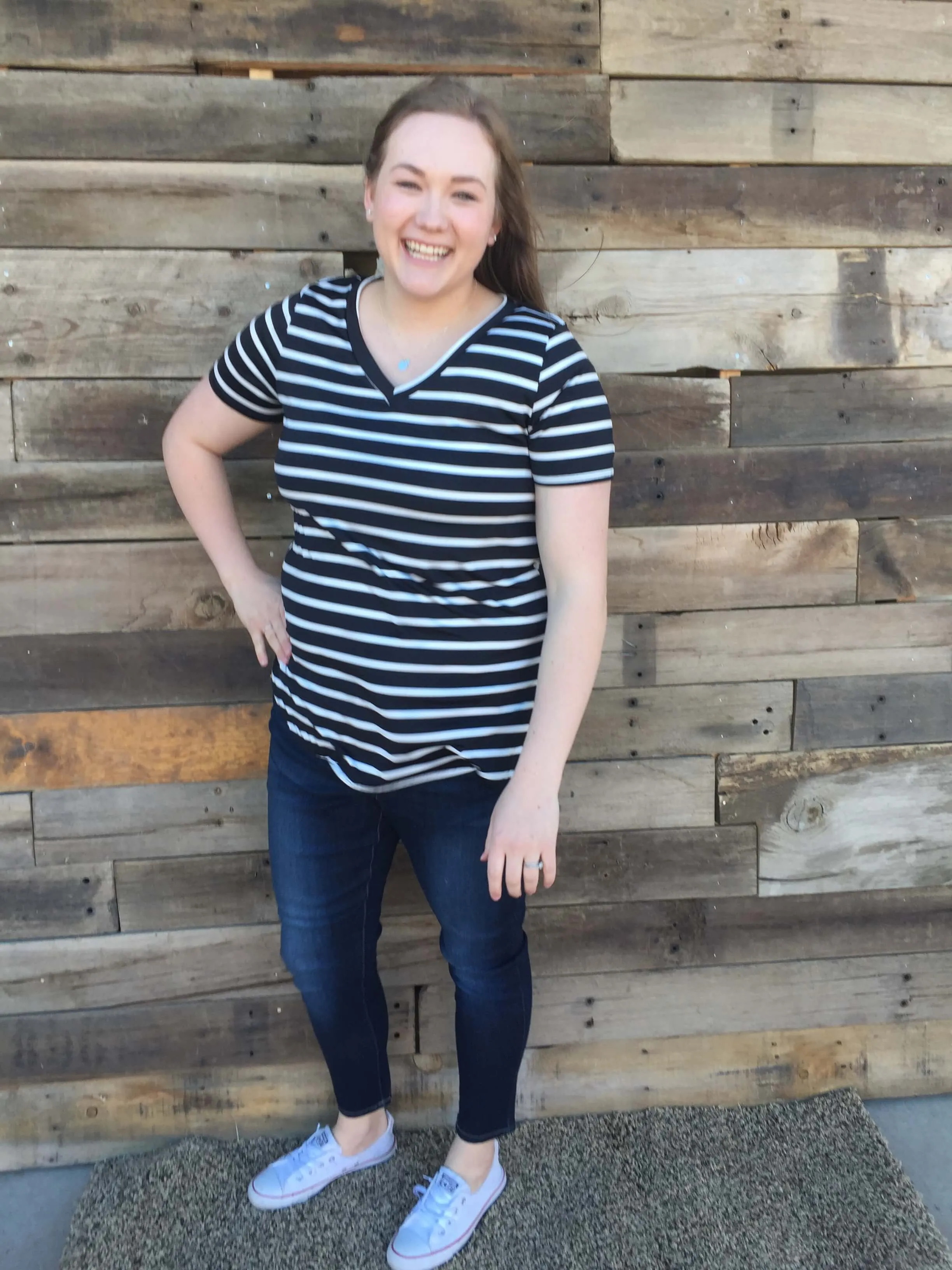 Striped V Neck Tee