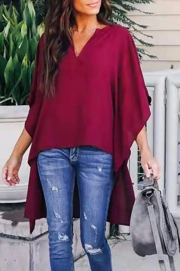 Stunncal V-neck Loose Raglan Top