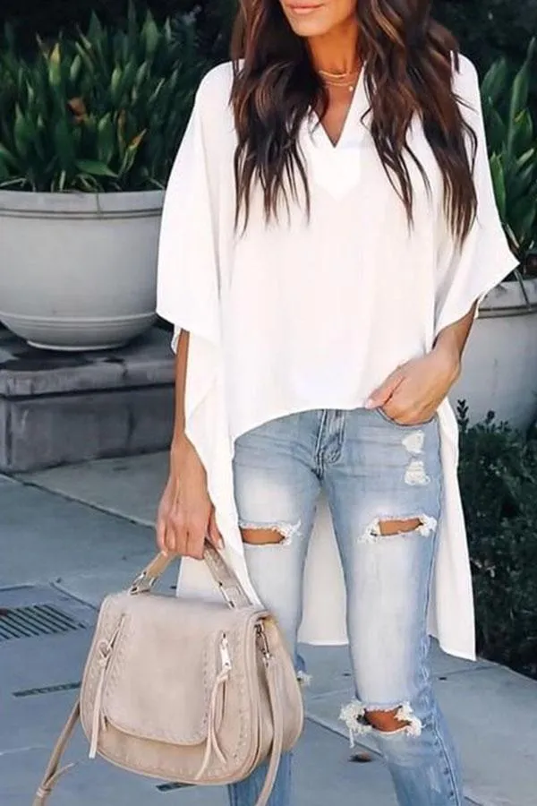 Stunncal V-neck Loose Raglan Top