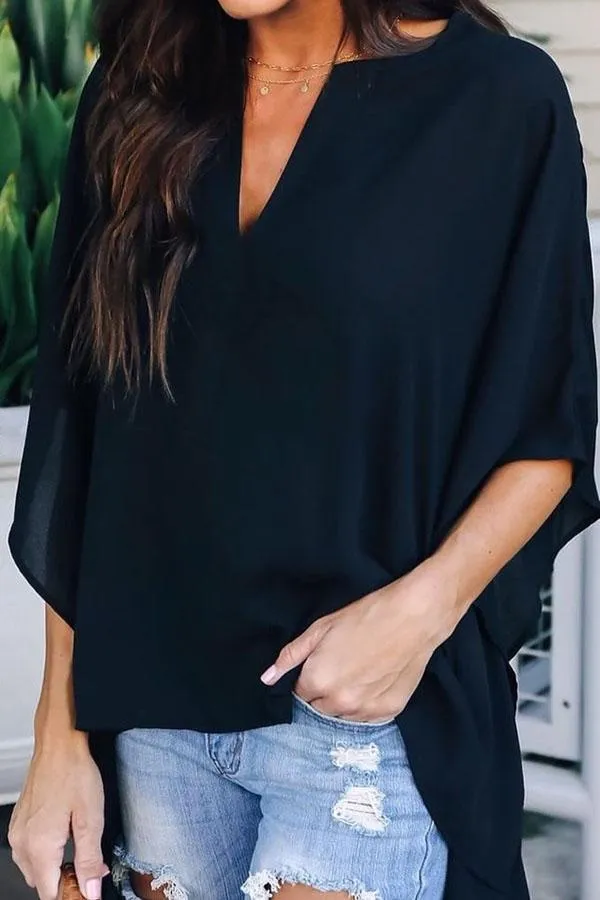 Stunncal V-neck Loose Raglan Top