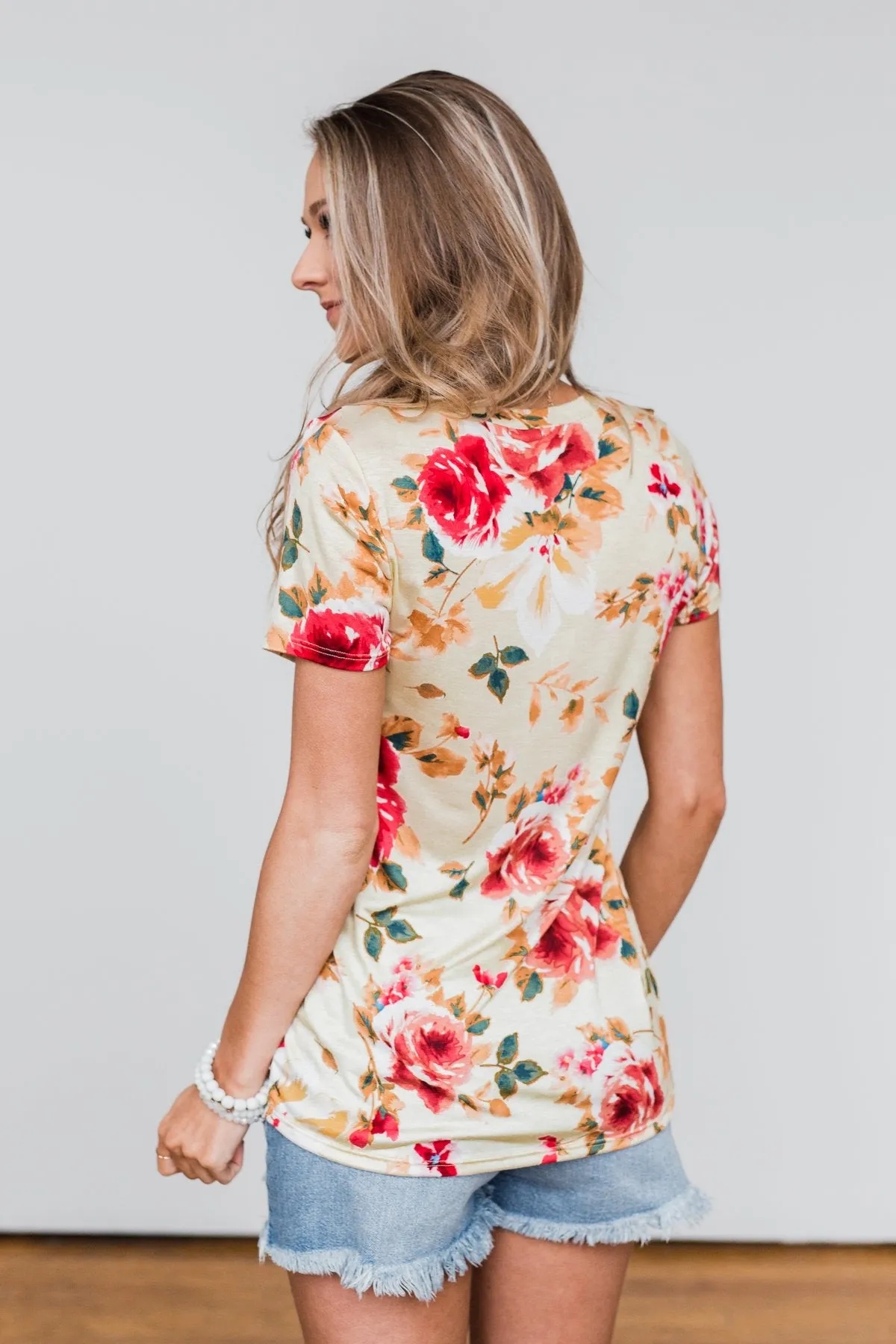 Sun's Still Shining Floral V-Neck Top- Soft Yellow