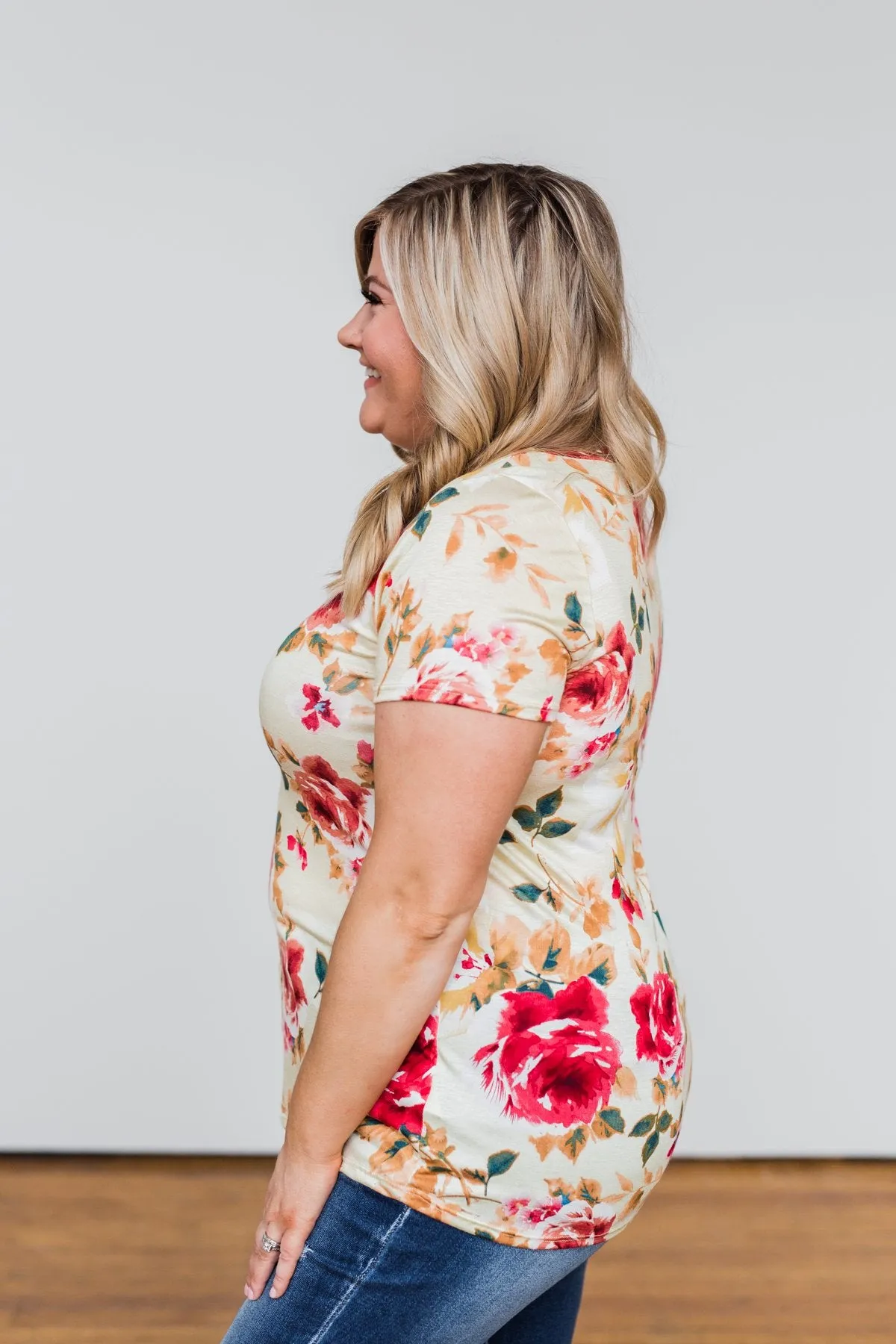 Sun's Still Shining Floral V-Neck Top- Soft Yellow