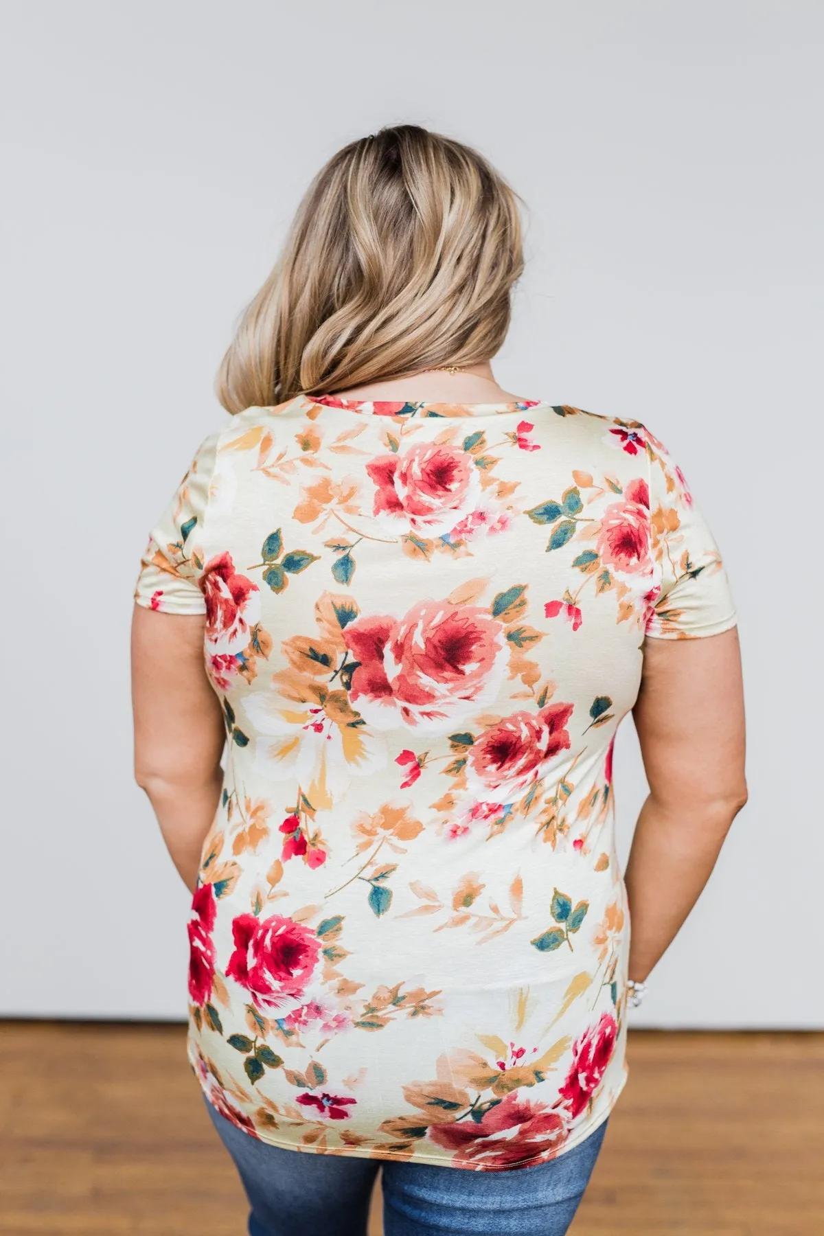 Sun's Still Shining Floral V-Neck Top- Soft Yellow