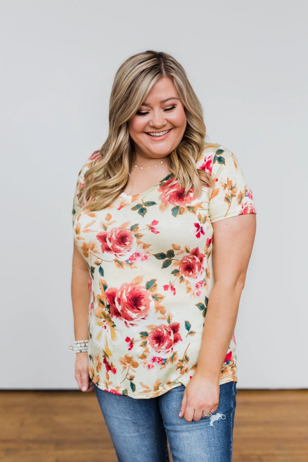 Sun's Still Shining Floral V-Neck Top- Soft Yellow