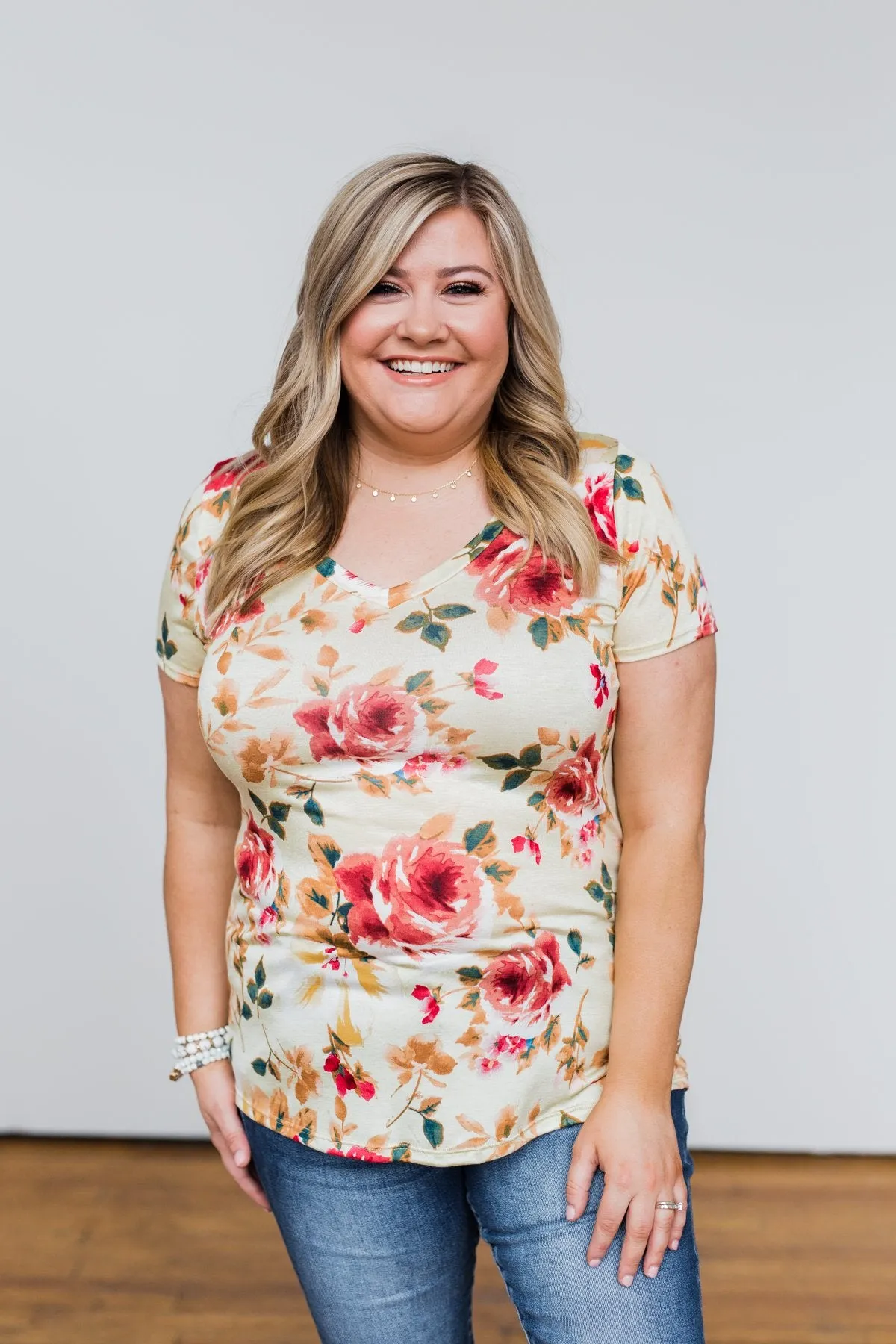 Sun's Still Shining Floral V-Neck Top- Soft Yellow