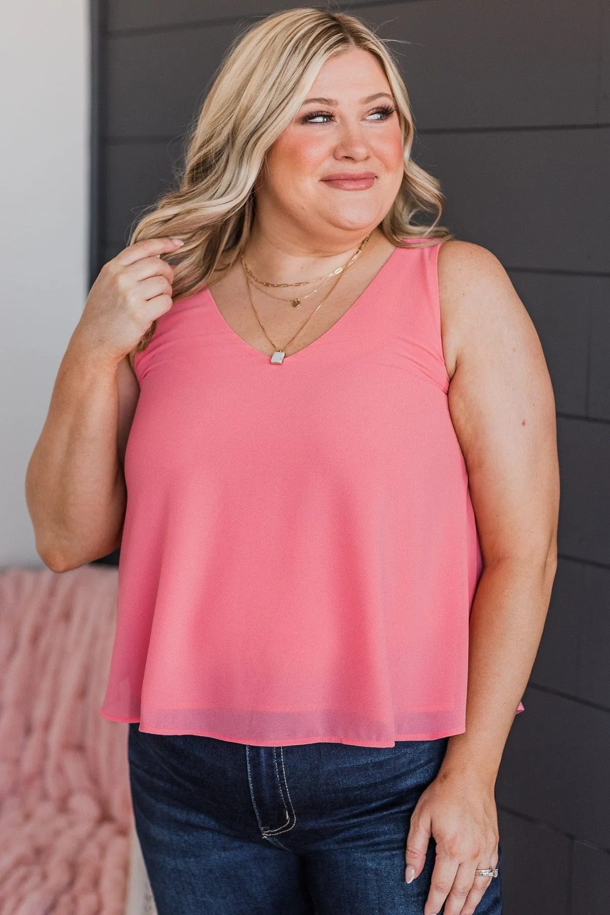 Sweet Simplicity V-Neck Tank Top- Pink