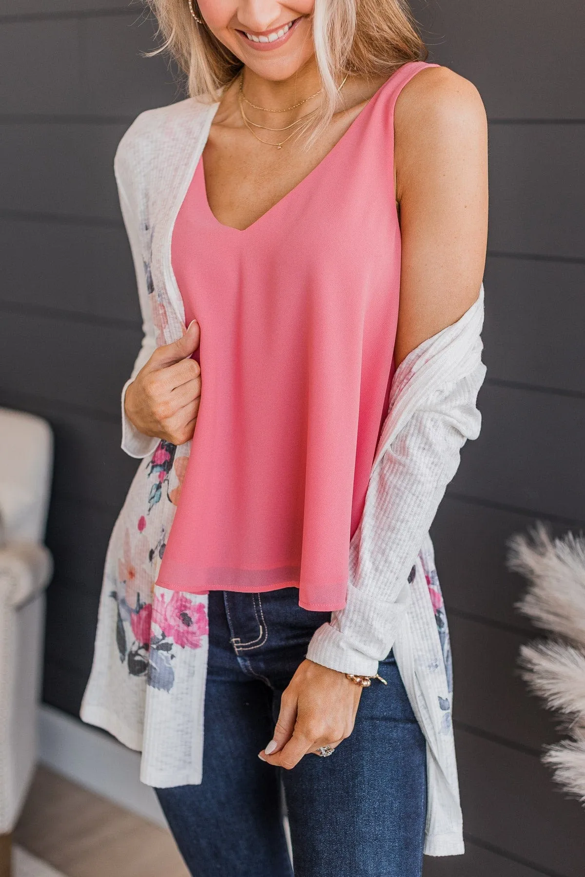 Sweet Simplicity V-Neck Tank Top- Pink