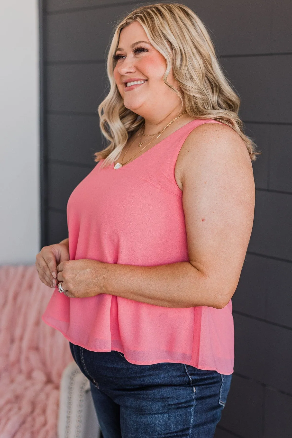 Sweet Simplicity V-Neck Tank Top- Pink
