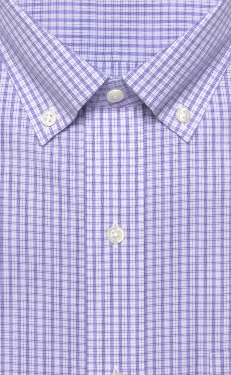 Tailored Fit Purple Plaid Button-Down Collar Supima® Cotton Non-Iron Broadcloth Dress Shirt