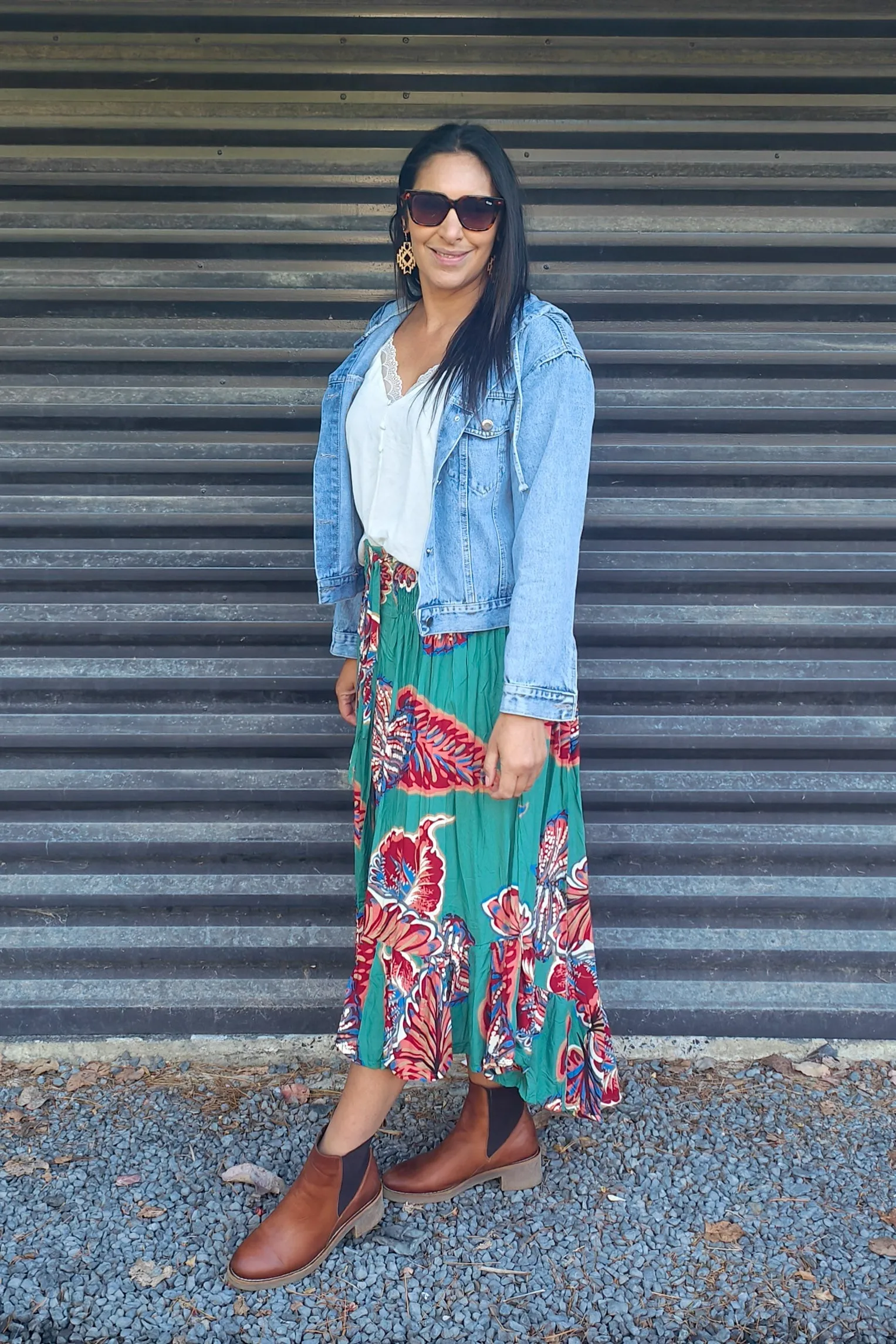 Teal & Rust Leaf -  Magnolia Maxi Skirt