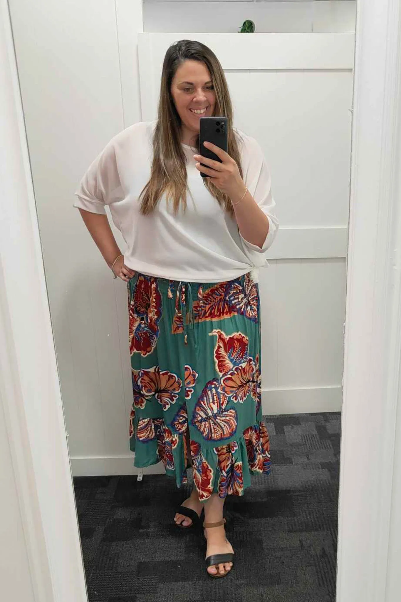 Teal & Rust Leaf -  Magnolia Maxi Skirt