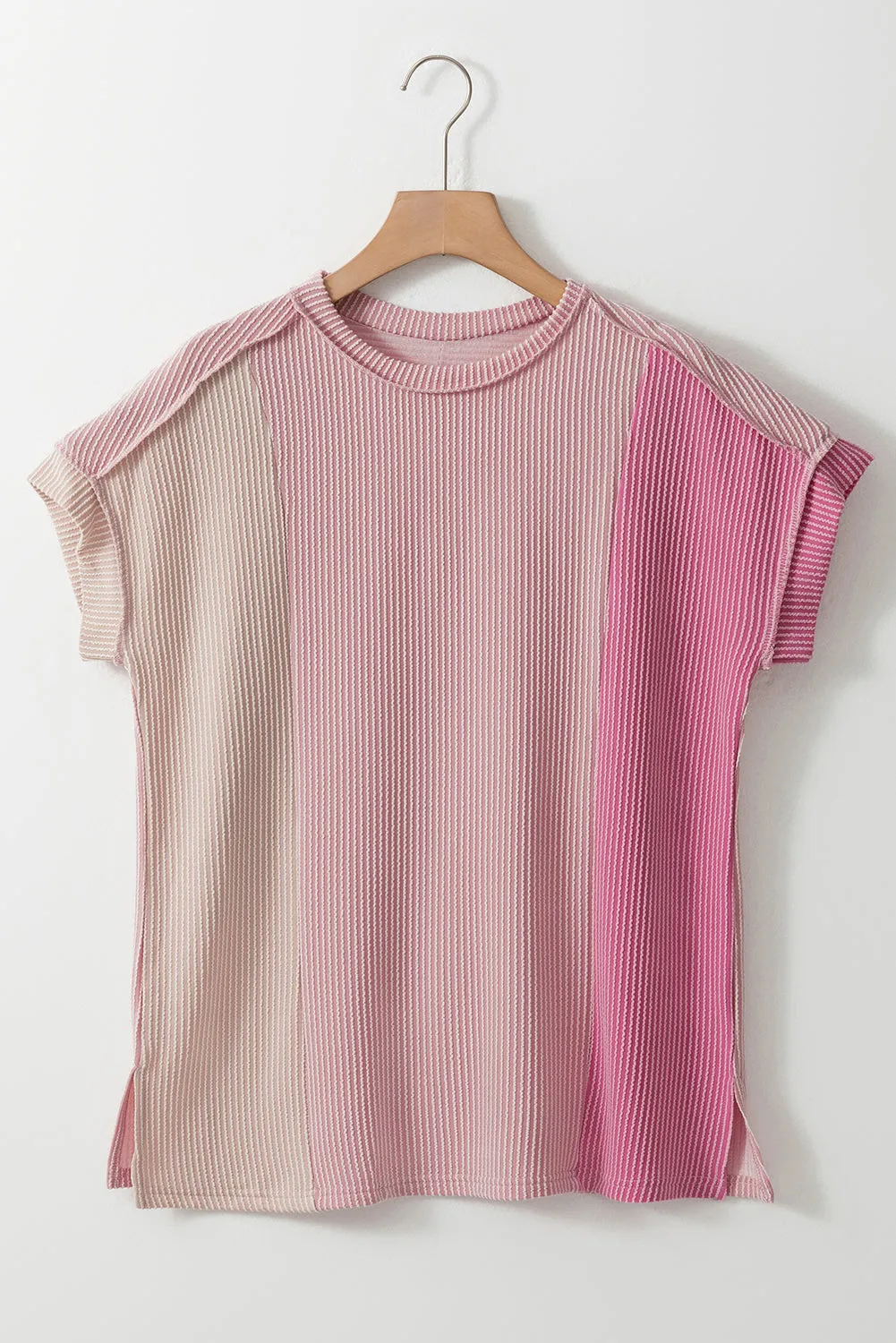 Textured Colorblock Crew Neck T Shirt