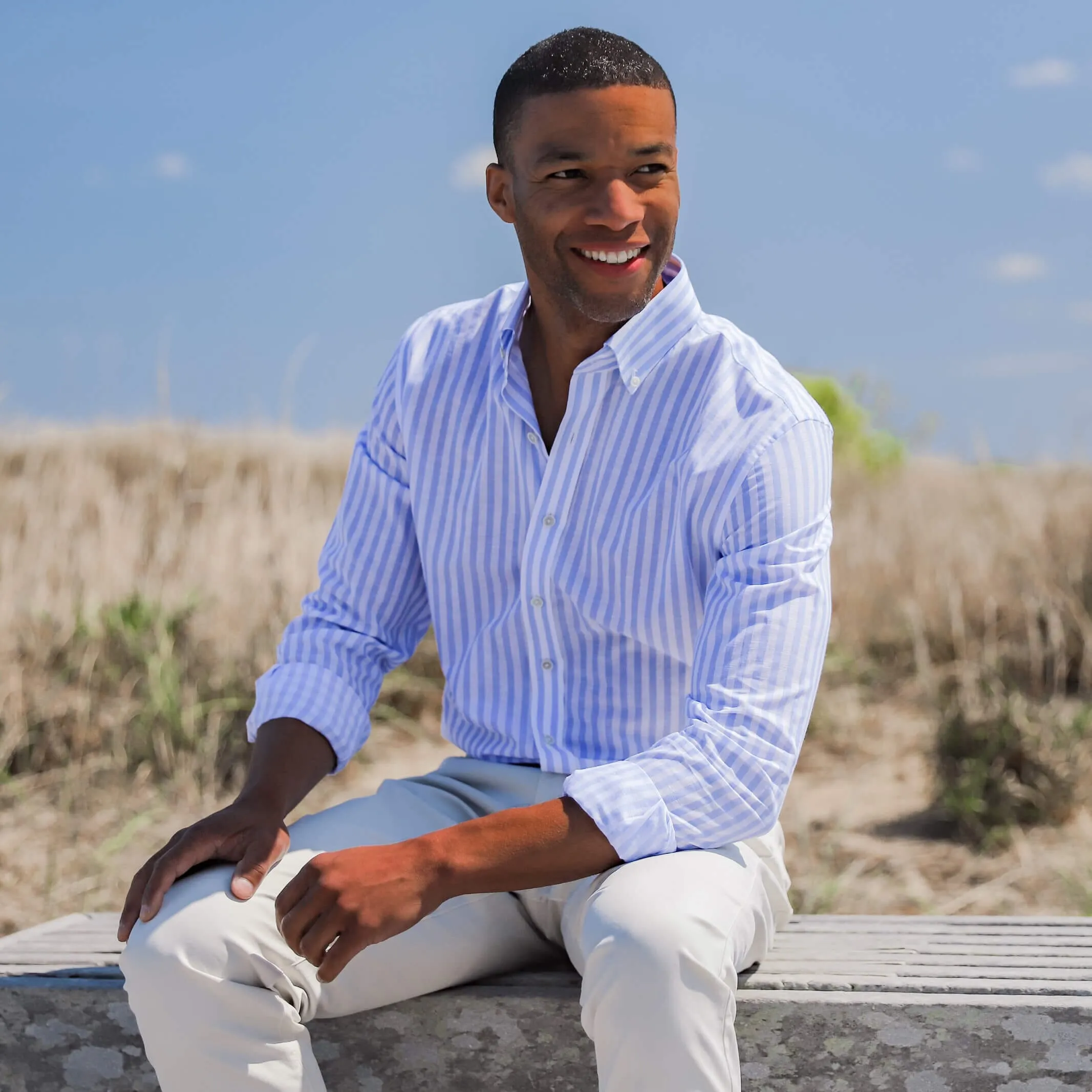The Light Blue Heather Emerick Cotton Linen Custom Shirt