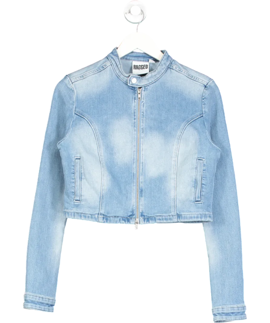 The Ragged Priest Blue Cropped Zip Up Denim Jacket UK 10