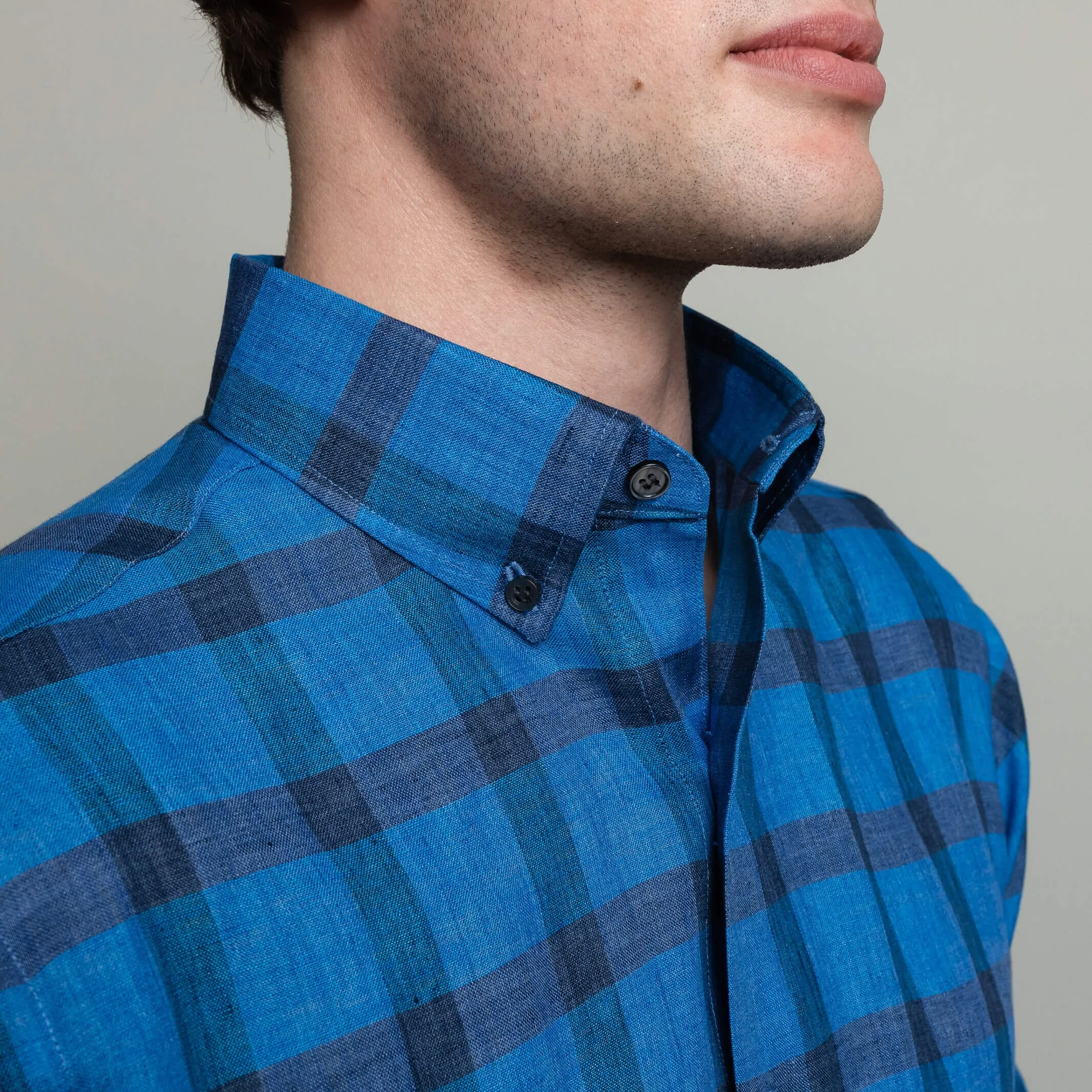 The Sapphire Short Sleeve Reardon Linen Check Custom Shirt