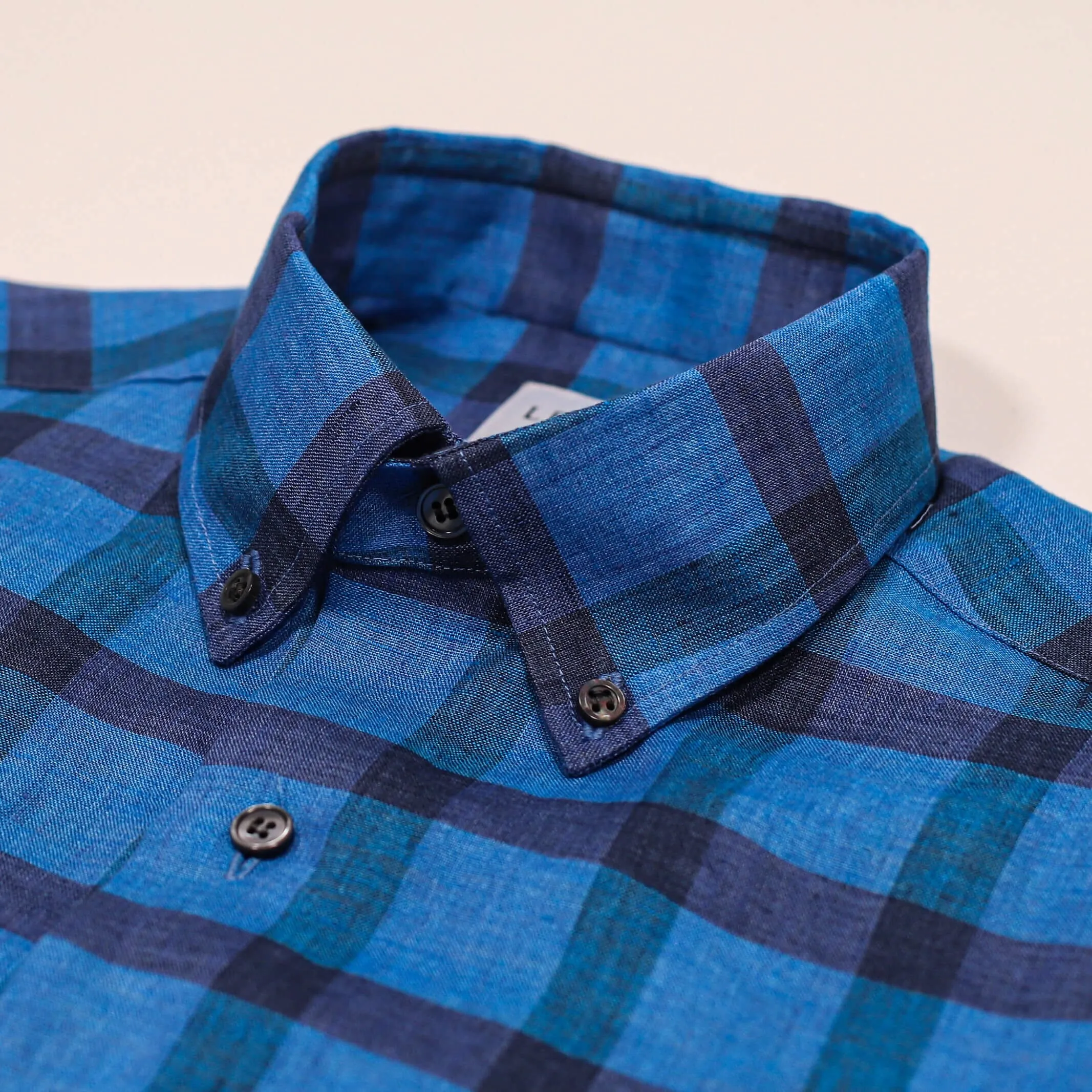 The Sapphire Short Sleeve Reardon Linen Check Custom Shirt