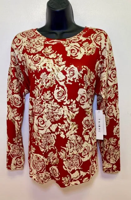 Tribal Crew Neck Top Scarlet