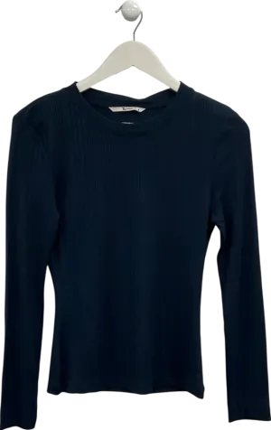 TU Blue Navy Crew Neck Ribbed Slim Fit Long Sleeve Top UK 8