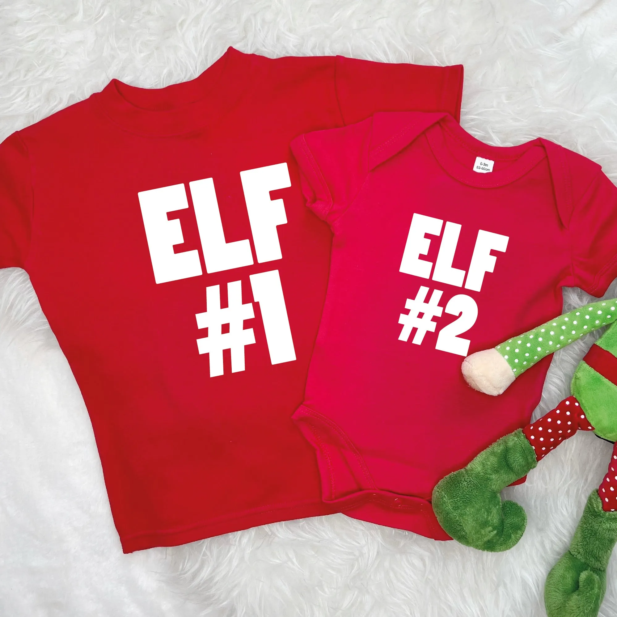 Two Little Elves Matching Kids T Shirt And Babygrow