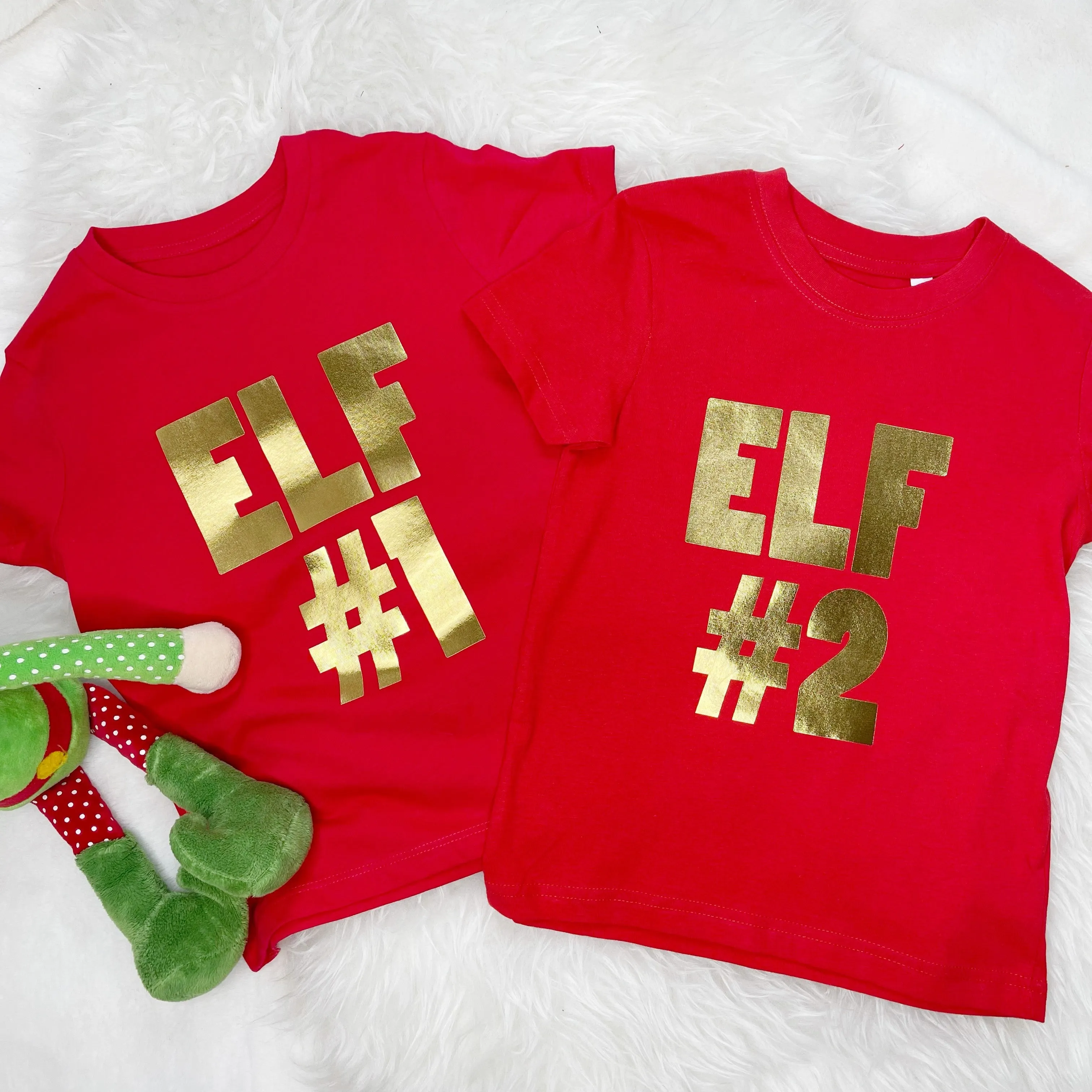 Two Little Elves Matching Kids T Shirt And Babygrow