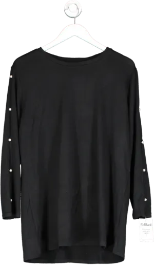 V by Very Curve Crew Neck Pearl embellished Sleeve Detail Top - Black UK 14