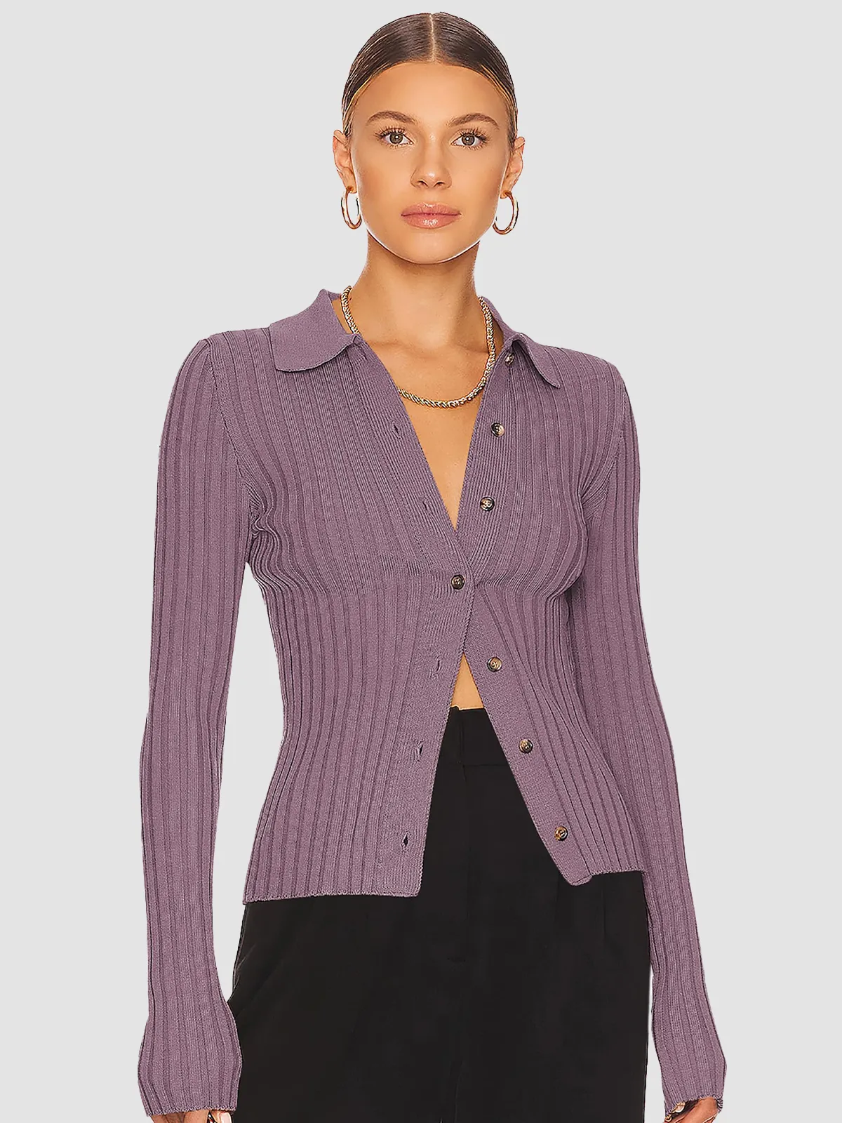 V-Neck Long Sleeve Ribbed Sweater