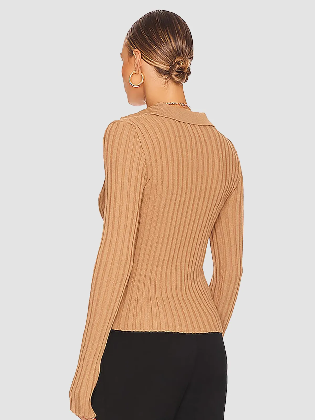 V-Neck Long Sleeve Ribbed Sweater
