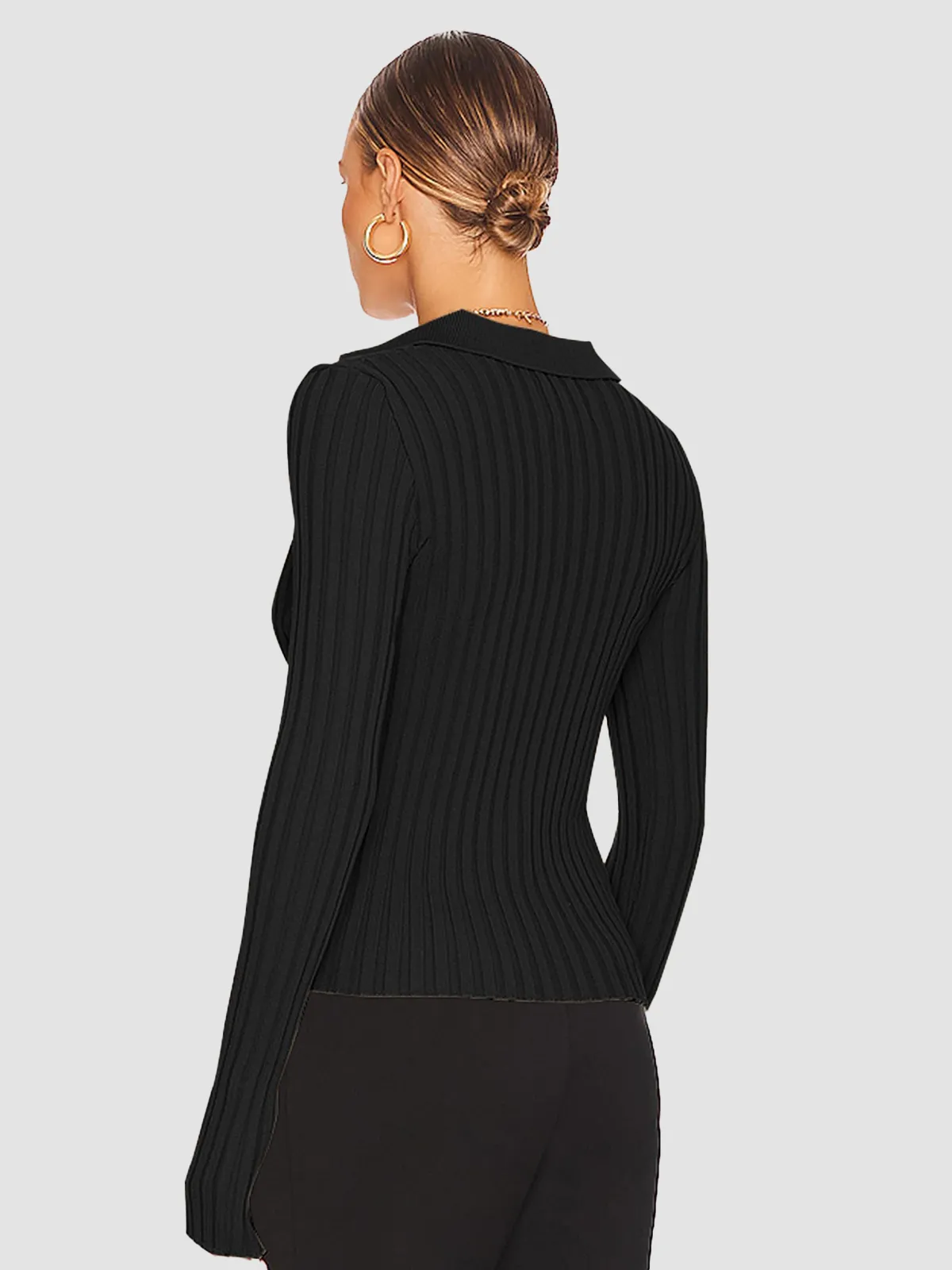 V-Neck Long Sleeve Ribbed Sweater